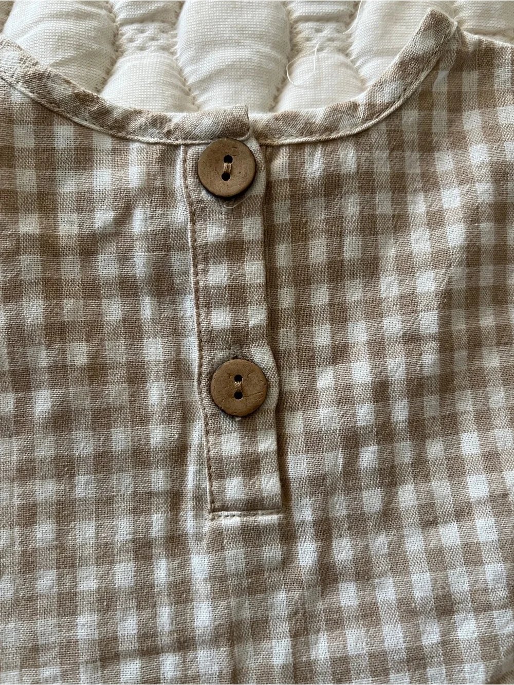 Mebie Baby Oatmeal Gingham Linen Peplum Bloomer Set 6-12M